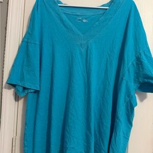 Aerie Teal V-Neck Top Distressed